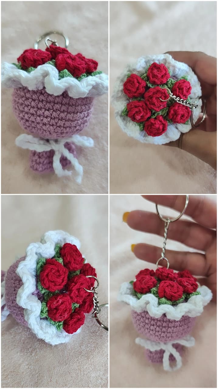 Mini Rose Bouquet Crochet Keychain