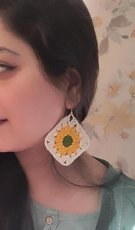 Sunflower Crochet Earrings
