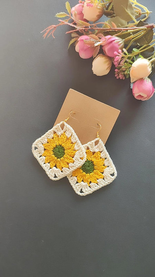 Sunflower Crochet Earrings